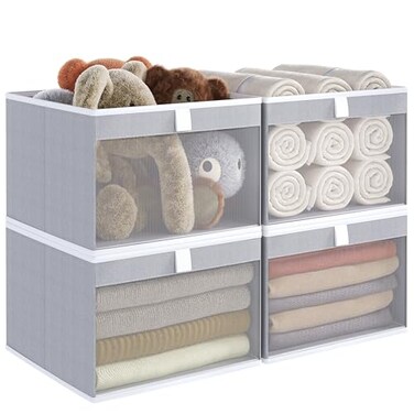 COYACOOL Linen Closet Organizers and Storage Closet Storage Bins Basket Organizer Foldable Organization Baskets with Mesh Window for Clothes Towels and Toys 1275 x 1275 x 9 Gray 4 pack