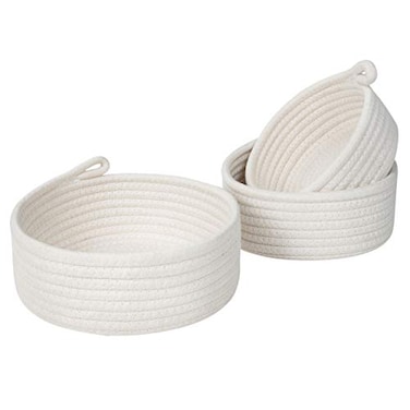 MINTWOOD Design Set of 3 Cotton Rope Nesting Bowls Small Catch All Basket Cute Closet Baskets and Bins for Shelves Mini Table Basket Organizer for Small Accessories