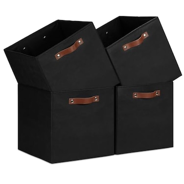 Temary Cube Storage Bins 4Pack Foldable Storage Baskets for Clothes Shelf Basket with Handles Fabric Storage Boxes Organizer Bins for Home Black 13x15x13 Inch