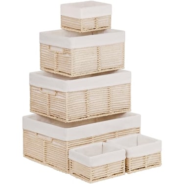 Vagusicc Wicker Storage Baskets 6 Pack Baskets for Organizing Wicker Basket with Handle Rectangular Basket for Storage Shelves Cube Storage Bins for ClosetClothesDresser Beige