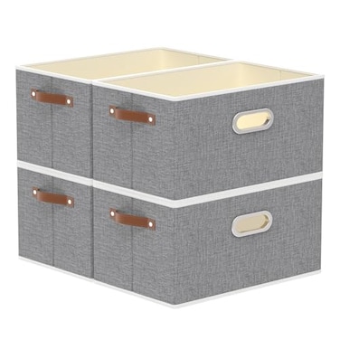Yawinhe Foldable Storage Baskets for Shelves Fabric Closet Organizers Bins with 3 Handles Cubes for Clothes Grey 15Lx98Wx83H 4Pack