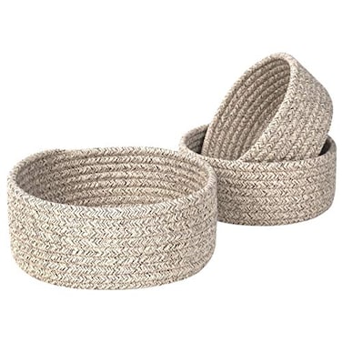 MINTWOOD Design Set of 3 Cotton Rope Nesting Bowls Small Catch All Basket Cute Closet Baskets and Bins for Shelves Mini Table Basket Organizer for Small Accessories Light Brown