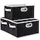 PRANDOM Fodable Storage Bins for Closet 3pack Decorative Fabric Storage Baskets Cubes with LeatherMetal Handles for Shelves Bedroom Living Room Black 115x85x67 Inch