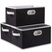 PRANDOM Fodable Storage Bins for Closet 3pack Decorative Fabric Storage Baskets Cubes with LeatherMetal Handles for Shelves Bedroom Living Room Black 115x85x67 Inch