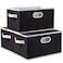 PRANDOM Fodable Storage Bins for Closet 3pack Decorative Fabric Storage Baskets Cubes with LeatherMetal Handles for Shelves Bedroom Living Room Black 115x85x67 Inch