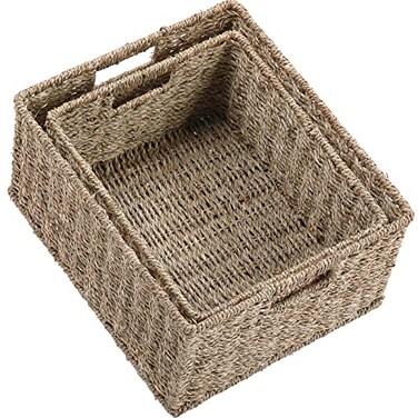 HOONEX Large Wicker Baskets for Storage Seagrass Baskets with Dual Handles Woven Set of 2 Natural