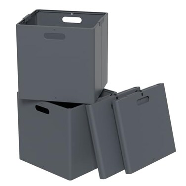 Sandmovie 11 Inches Gray Plastic Collapsible Storage Cubes Foldable Cube Organizer Storage Bin 4 Packs