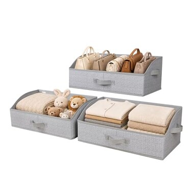 WUIKE Closet Organizers and Storage Trapezoid Storage Bins Fabric Closet Bins with Handles Foldable Storage Baskets for Clothes Purse Blanket Herringbone Gray Extra Large 3Pack