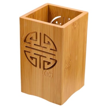 Cabilock Bamboo Utensil Holder with Drain Holes Chopstick Spoon and Spatula Draining Holder for Kitchen Countertop Organization Compact Cutlery Drying Caddy 590X334X334 Inch