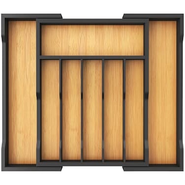 Lifewit Silverware Drawer Organizer Expandable Utensil Tray for Kitchen Flatware and Cutlery Holder Wood Adjustable Storage for Spoons Forks Knives 1322x15 3356x38cm Natural and Black