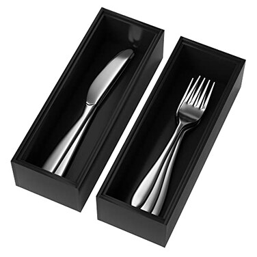 Lixple Premium Bamboo Kitchen Drawer Organizer Set of 2 Stackable Utensils Holder Storage Box Tray for Kitchen Drawers Cabinet Utensil Silverware Spatula Flatware or Makeup Vanity BathroomBlack