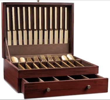 Royalty Art TarnishFree Silverware Storage Box with Drawer 15 x 11 Flatware and Utensil Organizer for Kitchen Elegant Wooden Dcor for Dining Room Flatware Not Included