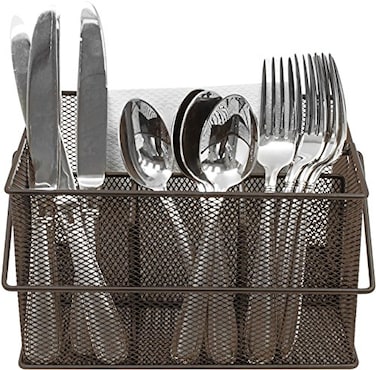 Sorbus Utensil Caddy Silverware Napkin Holder and Condiment Organizer MultiPurpose Steel Mesh CaddyIdeal for Kitchen Dining Entertaining Tailgating Picnics and much more Bronze