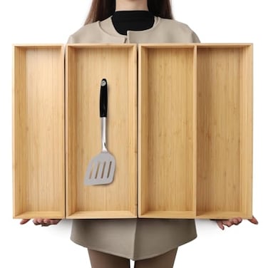 BAMOTTO CRAFTBAMBOO VShaped 3Pack 196 Long Bamboo Drawer Organizer Box Easy Reach Cutlery Tray for Flatware Silverware Utensil Kitchen Home Use 196x57196x78196x124
