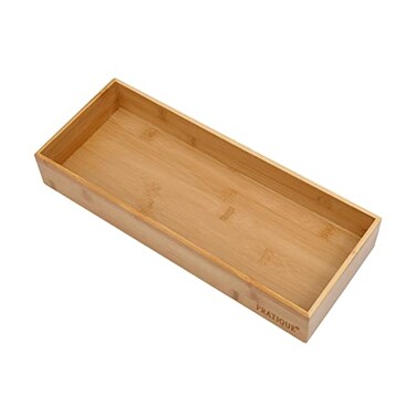 PRATIQUE Bamboo Drawer Organizer Kitchen Utensil Organizer Silverware Tray Cutlery HolderOffice Desk Supplies and Accessories 15X59X26 inch