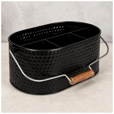 Bedding Craft Galvanized Utensil Caddy Metal Holder for Kitchen Picnic Parties Rustic Organizer for Black Flatware Cutlery Farmhouse Tabletop Caddy Black Black