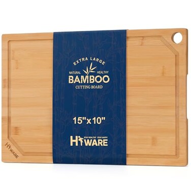 HIWARE Hiware Bamboo Cutting Board for Kitchen Heavy Duty Wood Cutting Board with Juice Groove 100 Organic Bamboo Pre Oiled 15 x 10