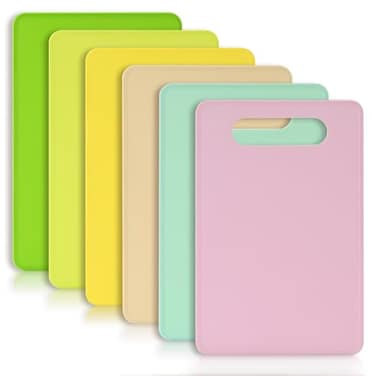 Luckyiren Kitchen Cutting Board Set of 6 Plastic Cutting Boards with Easy Grip Handle for Kitchen Cooking Non Slip Cutting Mat Pad for Meat Fruit Vegetables 12 Inch by 8 Inch