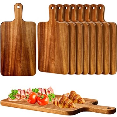 Nuenen 10 Pcs Wood Cutting Board with Handle 157 x 78 Inch Acacia Wooden Serving Kitchen Chopping Boards for Pizza Bread Cheese Charcuterie Fruit VegetablesAcacia