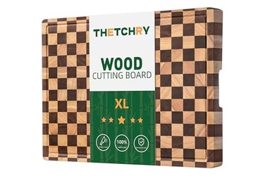 thetchry THETCHRY Cutting Boards for Kitchen Extra Large Chopping Board for Stovetop Checkered Acacia Wood Cutting Board with Juice Grooves Butcher Block with Gift Box 20 x 15 x 1