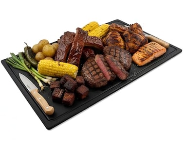 Thirteen Chefs Extra Large 30 x 18 Inch Grooved Cutting Board Carving Meat BBQ Fish Meat and Game 12 Inch Thick Black HDPE Plastic 10 pounds