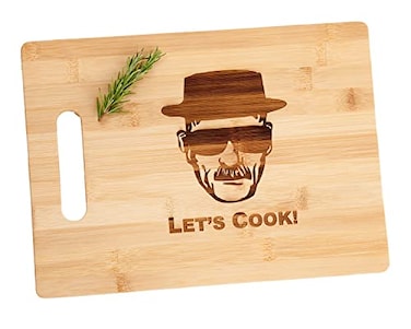 The Quintessential Breaking Bad Engraved Bamboo Wood Cutting Board with Handle Funny Gift for Fathers Day Birthday Christmas Charcuterie Cheese Tray 13 x 95
