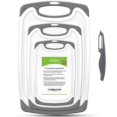 ROTTOGOON Cutting Boards for Kitchen Plastic Chopping Board Set of 4 with NonSlip Feet and Deep Drip Juice Groove Easy Grip Handle Dishwasher Safe gray