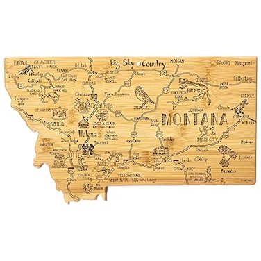 Totally Bamboo Destination Montana State Shaped Serving and Cutting Board Includes Hang Tie for Wall Display