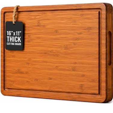 BambÃ¼si Wood Cutting Board for Kitchen 1 Inch Thick Bamboo Wooden Chopping Board Butcher Block Cutting Board with Juice Groove Handles Large Meat Cutting Board Charcuterie Serving Board 16 x 11