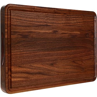 AZRHOM Walnut Wood Cutting Board 17x11in Large Wooden Chopping Boards with Deep Juice Groove and Side Handle Thick Butcher Block for Kitchen Meat Cheese Gift for Wife Mom Gift Box