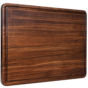 AZRHOM XL Large Walnut Wood Cutting Board for Kitchen 20x15 Gift Box with Juice Groove Handles Nonslip Mats Thick Reversible Butcher Block Chopping Board