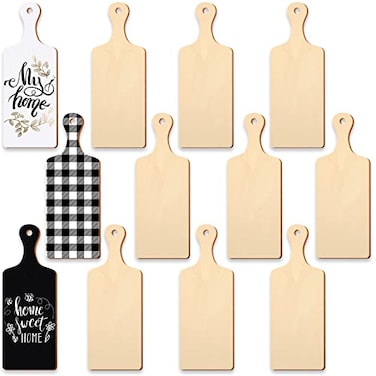 Marsui 12 Pieces Mini Wooden Cutting Board for Craft DIY Chopping Board with Handle Small Craft Charcuterie Tray for Kitchen Cooking Vegetables Decor94 x 35 Inch