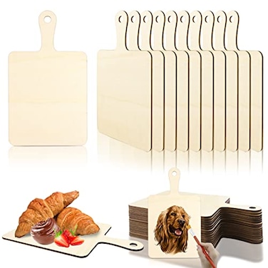 Vmiapxo 16 Pack Unfinished Wood Cutting Board Craft with Handle Wooden Paddle Cheese Bread Board Set Chopping Board Serving Tray for Craft DIY Christmas Home Kitchen Cooking Decor 94 x 55