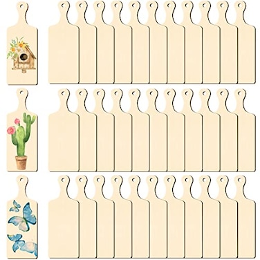 Marsui 36 Pcs Wooden Mini Cutting Board with Handle Unfinished Wood Craft Mini Charcuterie Boards Paddle Blank Small Chopping Plank for DIY Kitchen Cooking Vegetables Decor94 x 35 Inch