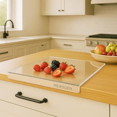 MEWSDEN Acrylic Cutting Board with Counter Lip Clear Cutting Boards for Countertop Protector NonSlip Cutting Board for Kitchen Counter Aesthetic Kitchen Decor Gadgets House Warming Gifts161x125