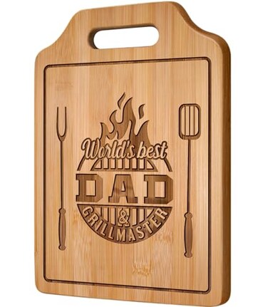 AceThrills Fathers Day Gift for Dad Gifts from Husband Daughter Son Dad Birthday Gift from Daughter Who Wants Nothing Engraved Bamboo Cutting Board 123L x 87W x 04Th