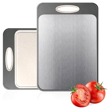 Newraturner Cutting Board Double SidedLarge Stainless Steel Cutting BoardsWheat Straw Cutting Boards for Kitchenfor Meat Veggies Fruits with Easy Grip HandleDishwasher Safe 1 Large