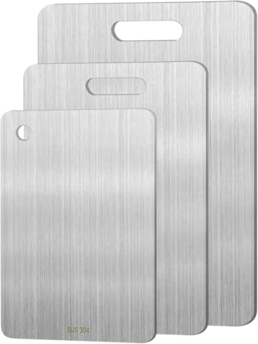 BSDLZCH 3pcs Stainless Steel Cutting Board Cutting Boards for Kitchen Upgrade Double Sided Board Thick Cutting Board for Home Kitchen Cooking