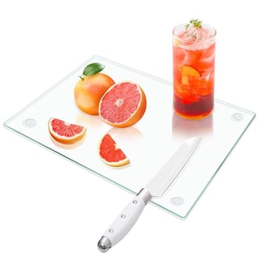 VASUHOME Tempered Glass Cutting Board for Kitchen 8x12 Long Lasting Clear Glass Cutting Board for Countertop Scratch Heat and Shatter Resistant Easy to Clean