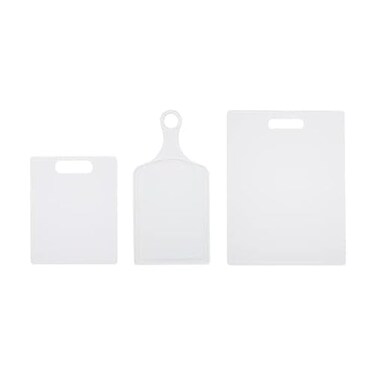 Farberware 3Piece Plastic Cutting Board Set DishwasherSafe Poly Chopping Board for Kitchen with Paddle Charcuterie Board Set White