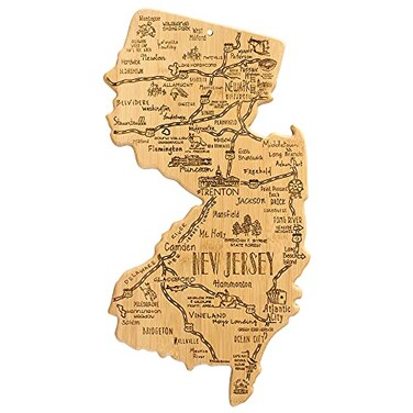 Totally Bamboo Destination New Jersey Shaped Cutting Board Bamboo Charcuterie and Serving Board with Hang Tie for Wall Display