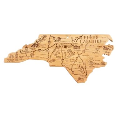 Totally Bamboo Destination North Carolina Shaped Cutting Board Bamboo Charcuterie and Serving Board with Hang Tie for Wall Display