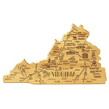 Totally Bamboo Destination Virginia Shaped Cutting Board Bamboo Charcuterie and Serving Board with Hang Tie for Wall Display