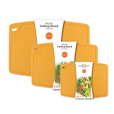 liflicon Liflicon Silicone Thick Cutting Boards Mats Set of 3pcs Foldable Flexible Design Juice Grooves Easy Grip Handle Dishwasher Safe for KitchenBPA free Silicone Cutting MatsYellow