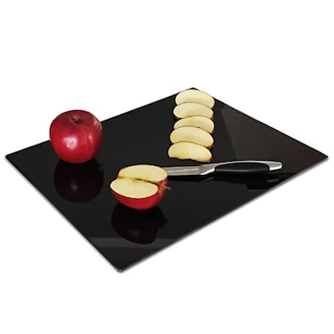 VASUHOME Glass Cutting Board 16 12 inch Set of 1 Tempered Glass Cutting Board Decorative Square Place Mat for Kitchen Scratch Heat Shatter Resistant Cutting Mat Silk Screen Black