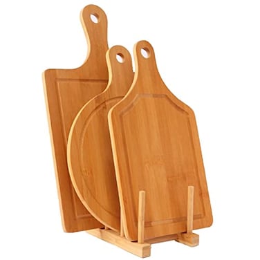 Guojanfon Bamboo Cutting Board Set 3PCSMeat Chopping BoardsPizza Peel Paddle with Handle for Homemade Baking Pizza Bread Cake Fruit Vegetables 3PCS Set Board