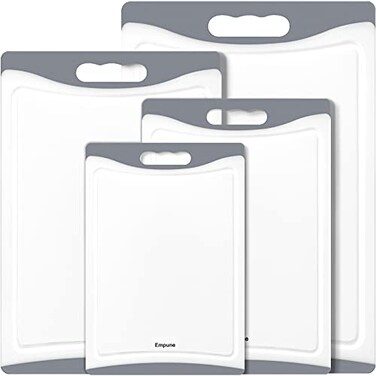 Empune Extra Large Cutting Boards Plastic Cutting Boards for Kitchen Set of 4 Cutting Board Set Dishwasher Safe Chopping Board with Juice Grooves EasyGrip Handles Grey