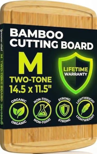 Greener Chef GREENER CHEF 15 Inch Medium Cutting Board with Lifetime Replacements Bamboo Cutting Boards for Kitchen Butcher Block Medium Wooden Chopping Board for Meat Veggies Non Toxic Charcuterie Bo