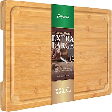 Empune 30 x 20 Extra Large Cutting Board Turkey Carving Board Bamboo Meat Cutting Boards for Kitchen with Juice Groove and Handles Heavy Duty Charcuterie Board 4XL