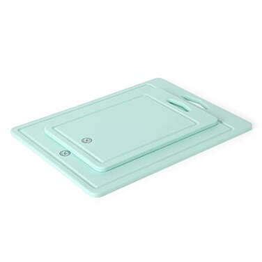 Martha Stewart BPA Free Plastic Cutting Board 2pc Set 16 x 12 and 12 x 8 Martha Blue Dishwasher Safe